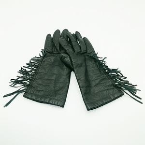 Vintage Fringe Black Leather Gloves